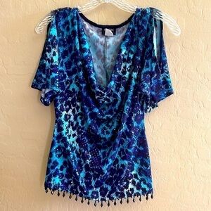 Msk Petite Cold Shoulder Beaded Glamorous Top